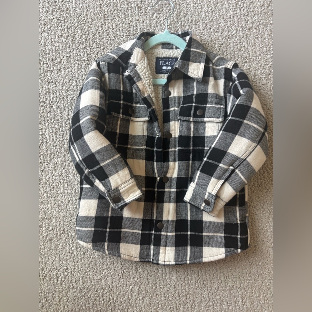 The Children's Place Black & Cream Plaid Sherpa-Lined Button Shirt 4T